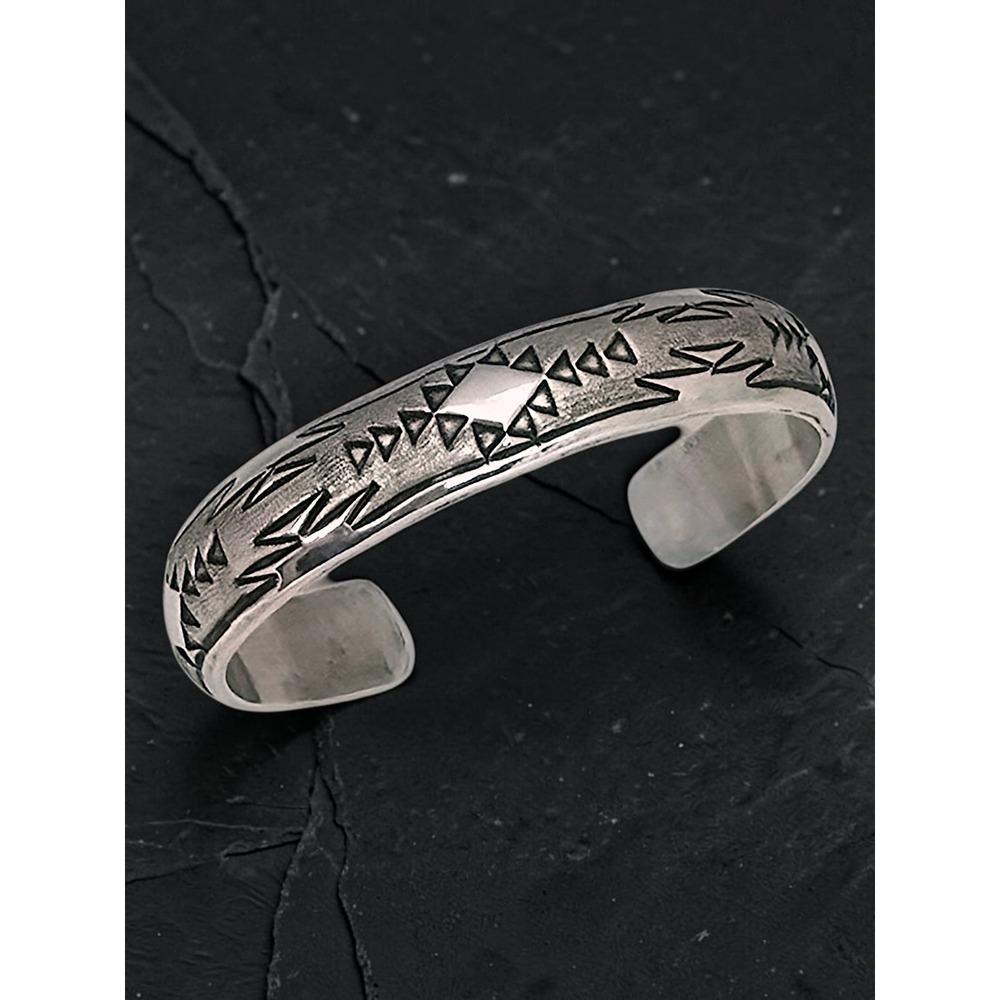 Navajo Zonnie Tahe Sterling Silver Cuff Bracelet Signed Z Tahe 22.9 grams - 6.5"